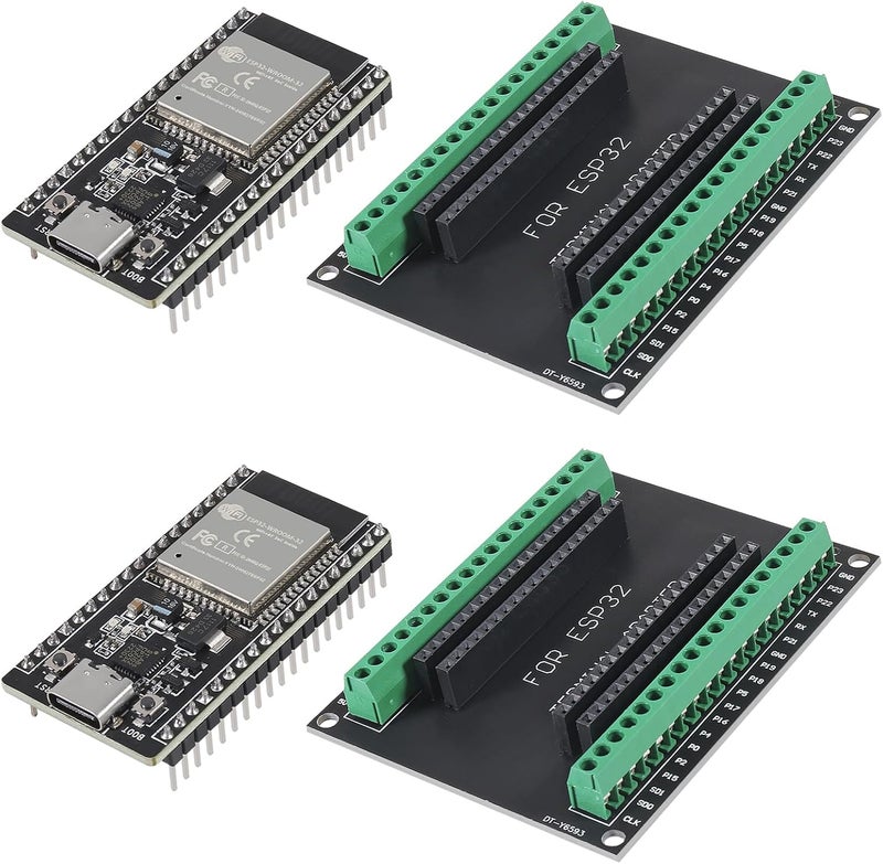 AiTrip 2Sets USB C 38 Pin ESP32 ESP-32D ESP-WROOM-32 CP2012 WiFi+Bluetooth Dual Core Type-C Interface ESP32-DevKitC-32 Development Board Module with ESP32 Breakout Board Shield Terminal Adapter - Image 1